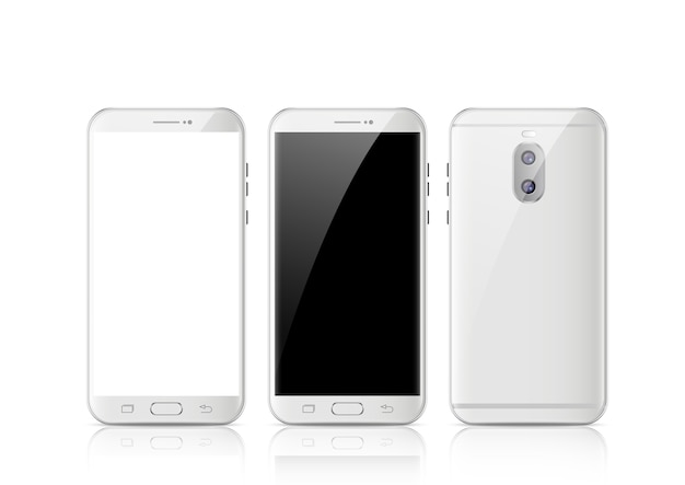 Smartphone branco moderno da tabuleta do telemóvel do écran sensível isolado no branco.