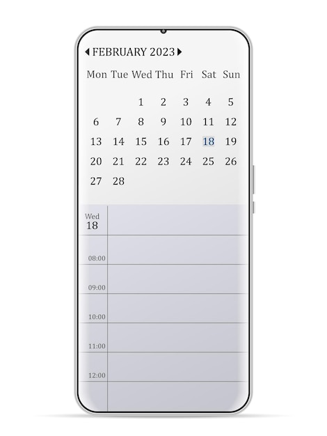 Vetor smartphone calendário de fevereiro de 2023