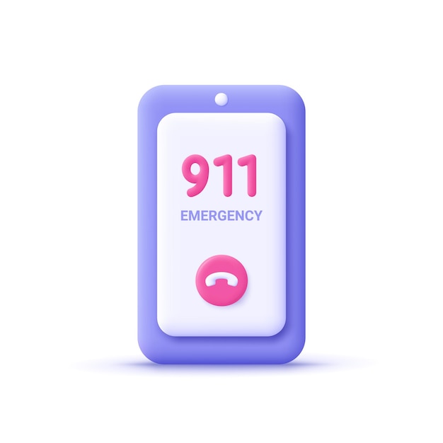 Smartphone call 911 serviço de linha direta de emergência ícone de vetor 3d estilo minimalista dos desenhos animados