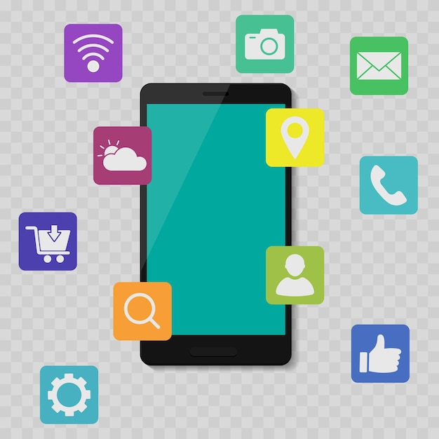 Smartphone com design plano de vetor de aplicativos móveis