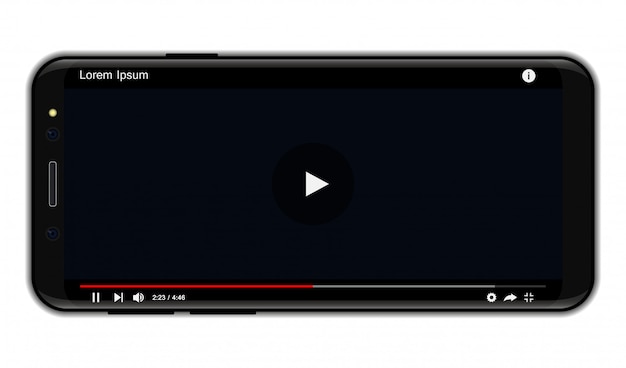 Vetor smartphone com interface de player de vídeo móvel para mídias sociais