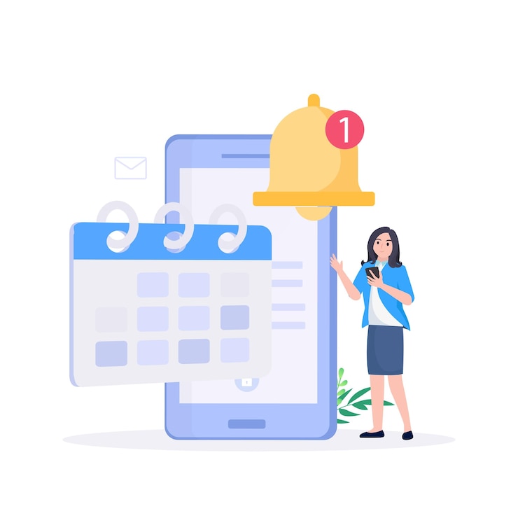 Vetor smartphone com mensagem de lembrete do despertador na tela novo aviso no telefone notificação de alerta com sino de notificação lembrete importante