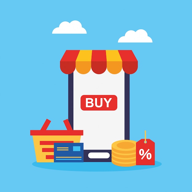 Smartphone com tecnologia online de compras