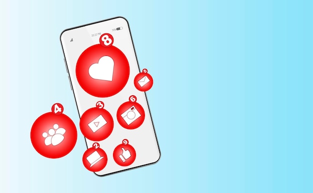 Smartphone de redes sociais com ícones de corações gosta de grupos de mensagens em pop-ups de diálogo em um fundo gradiente azul ilustração vetorial