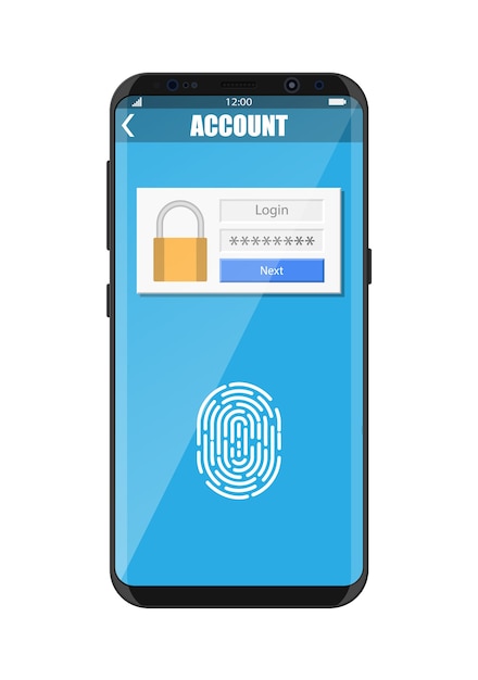 Vetor smartphone desbloqueado por impressão digital