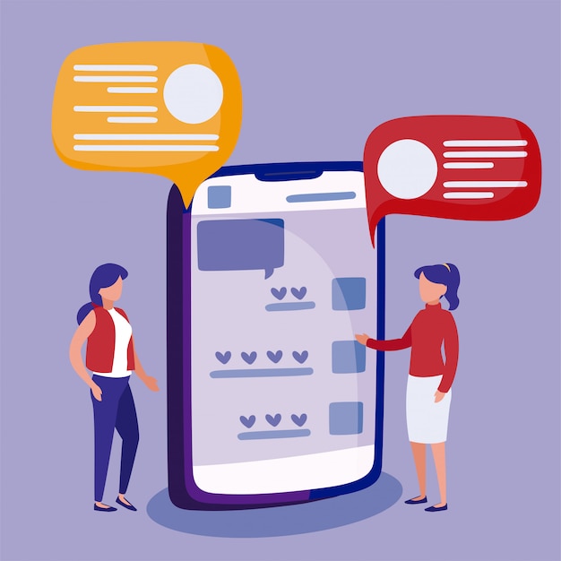 Smartphone e mulheres do conceito de mídia social