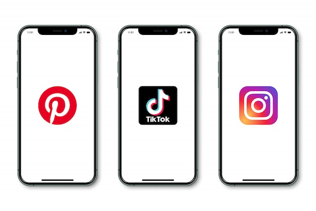 Smartphones com logotipo de mídia social na tela