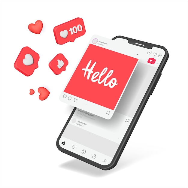 Smartphones digitais realistas com Flying Emoji Reactions red social Mockup