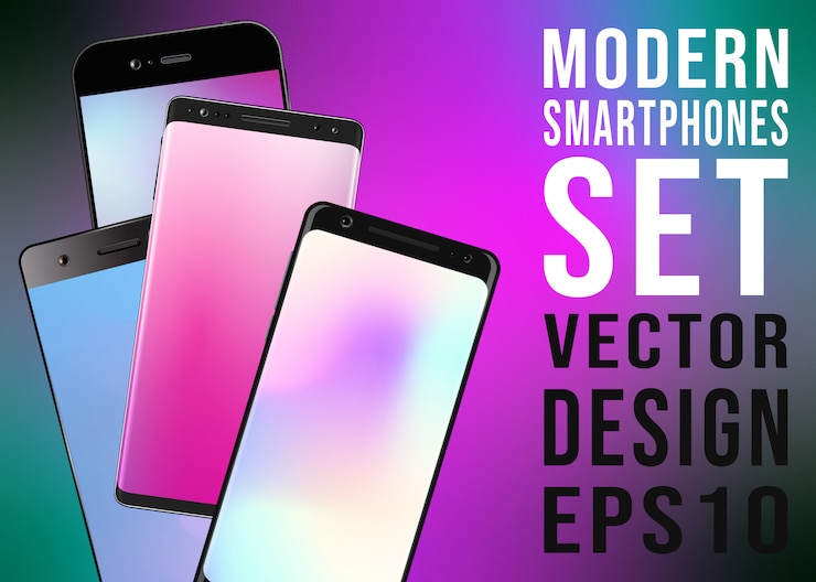 Vetor smartphones modernos com screensaver gradiente colorido