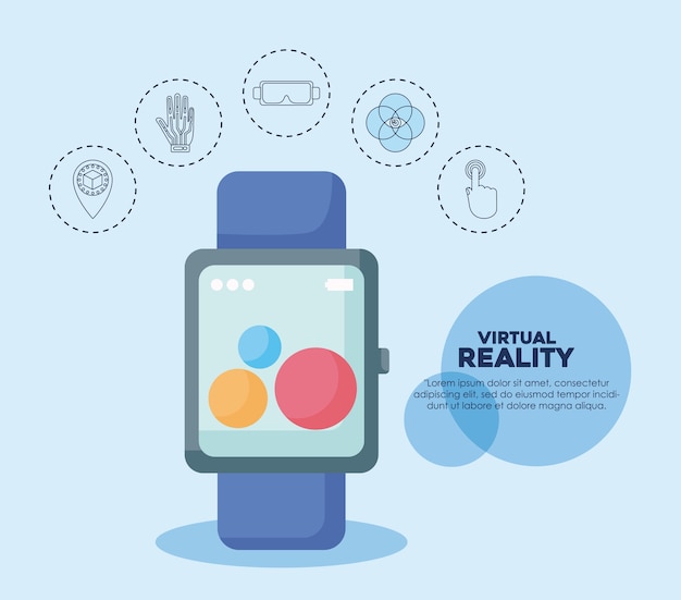 Vetor smartwatch e ícones relacionados com realidade virtual