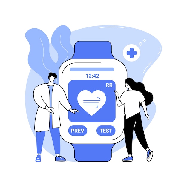 Smartwatch monitorando a respiração de ilustrações vetoriais isoladas de desenhos animados