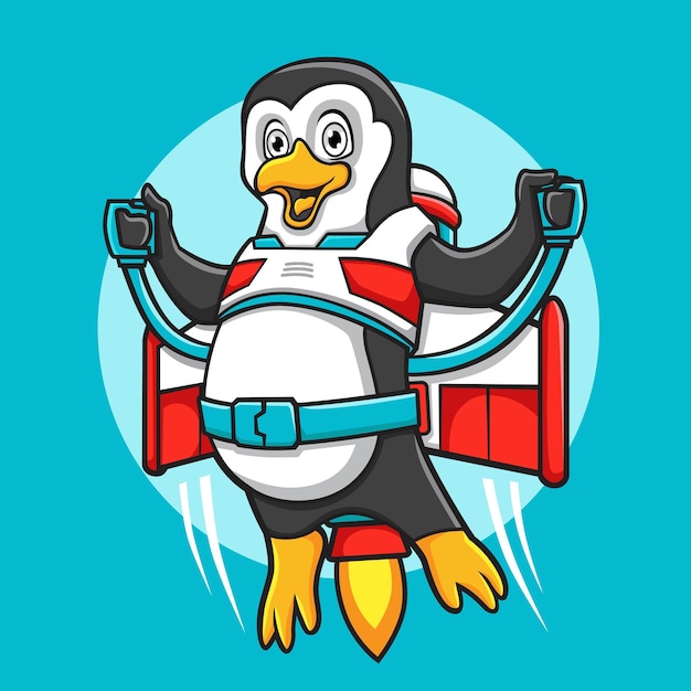 Smile pinguin mascot vector design com rockets ilustração de desenho animado