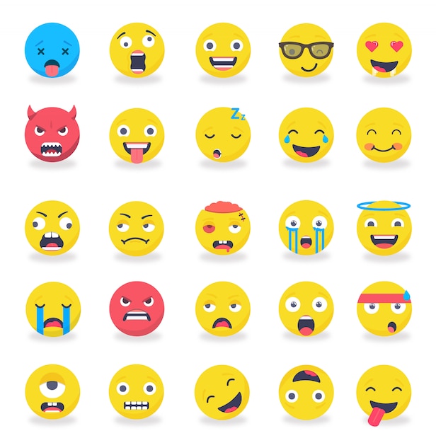 Vetor smileys emoticons mood colored conjunto plano