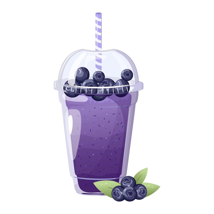 Vetor smoothie de mirtilo bebida refrescante de verão com mirtilo em copo de plástico comida saudável menu de bar