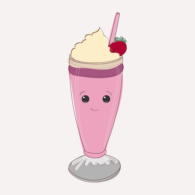 Smoothie rosa com palha e cereja no topo