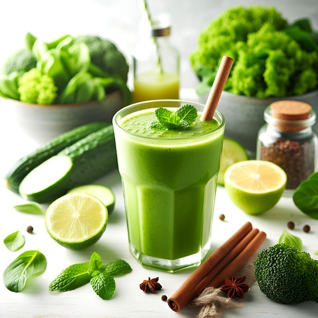 Vetor smoothie verde com fundo branco