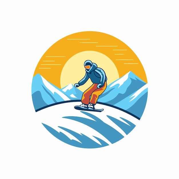 Snowboarder na pista ilustração vetorial em estilo retro