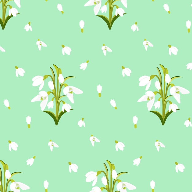 Snowdrops Flor do início da primavera Padrão sem emenda Liiustração vetorial