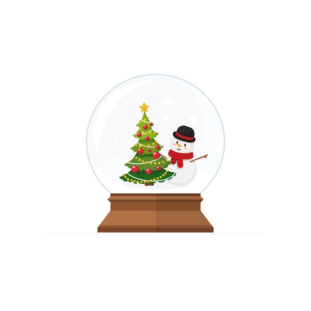 snowglobe de Natal com árvore de abeto e boneco de neve bonito