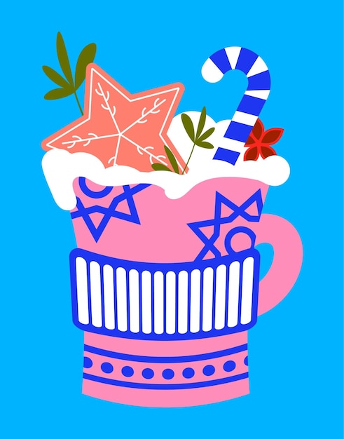 Sobremesa de ano novo em cores rosa ilustração vetorial de uma bebida de inverno em estilo plano de ano novo