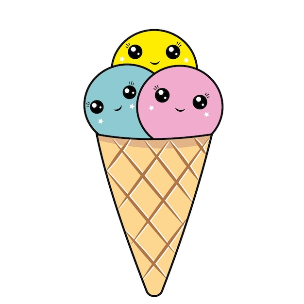 Cone De Sorvete Kawaii Na Página Colorida Do Estilo De Rabisco Ilustração  do Vetor - Ilustração de waffle, doce: 216041569