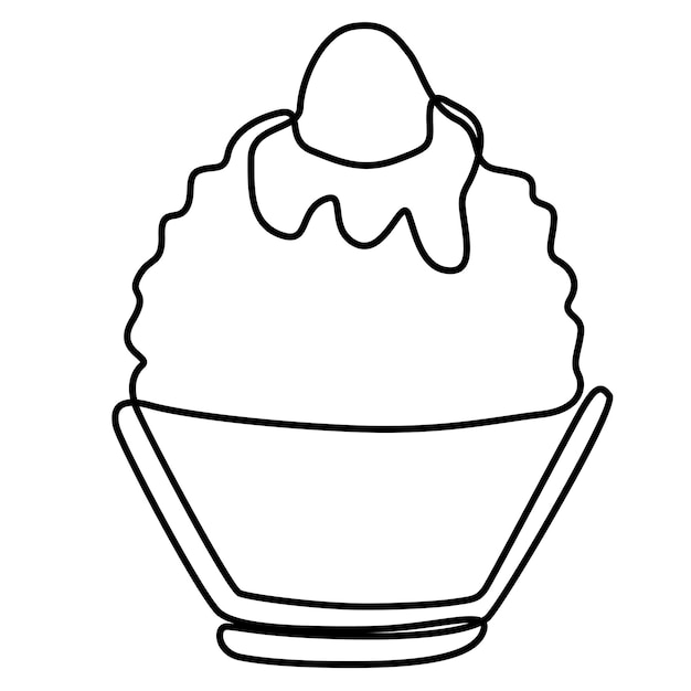 Sobremesa doce de estilo japonês coreano raspado gelo no mínimo uma linha contínua design simples