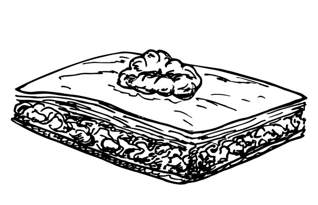 Sobremesas turcas noz baklava sobremesa doce oriental ilustração retrô turco tradicional em camadas