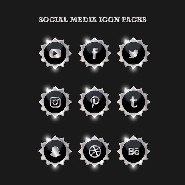 Vetor social media icon packs prata