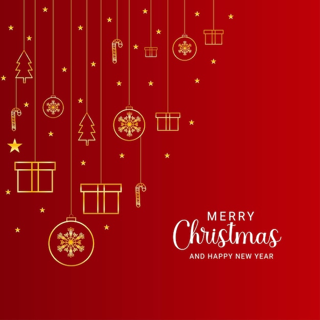 social media post realista Feliz Natal com estrelas douradas e bolas douradas e caixas de presentes com doces