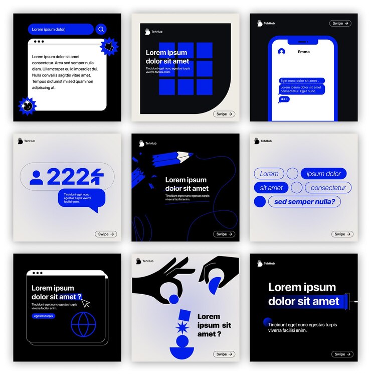 Vetor social media post set digital bold contraste de cores estilo moderno