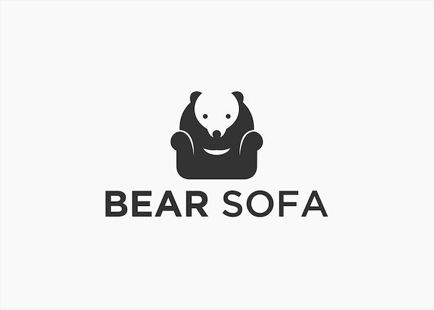 Sofá com ilustração vetorial de design de logotipo de urso no fundo branco