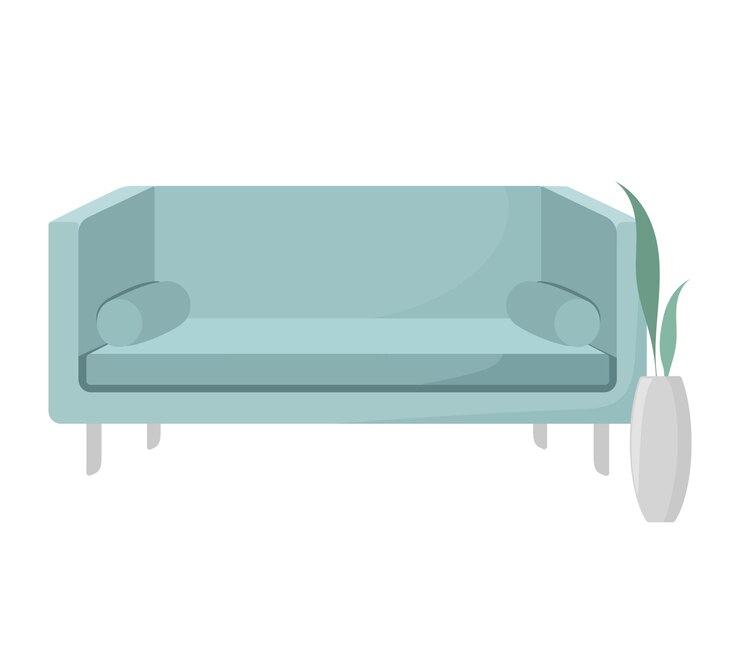 Vetor sofá divã de menta com folhas de plantas em um vaso ícone de arte plana cartão mobília interior casa vetor