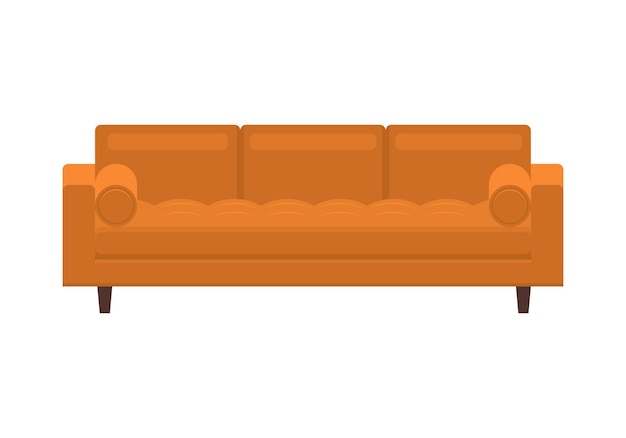 Sofá laranja Ícone de móveis para um interior de casa sala de estar clássico ou moderno e vintage sofá aconchegante vetor plana ilustração colorida isolada em fundo branco