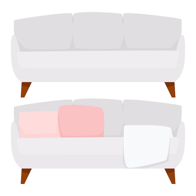 Vetor sofa minimalista moderna cinza com e sem almofadas