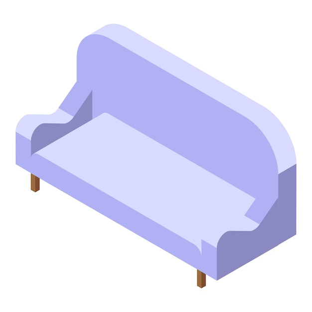 Sofa moderna confortável em pé sobre pernas de madeira vista isométrica