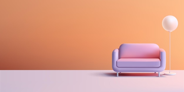 Sofá moderno realista e lâmpada de chão 3D Para conceitos de interiores estúdios recreação e lazer