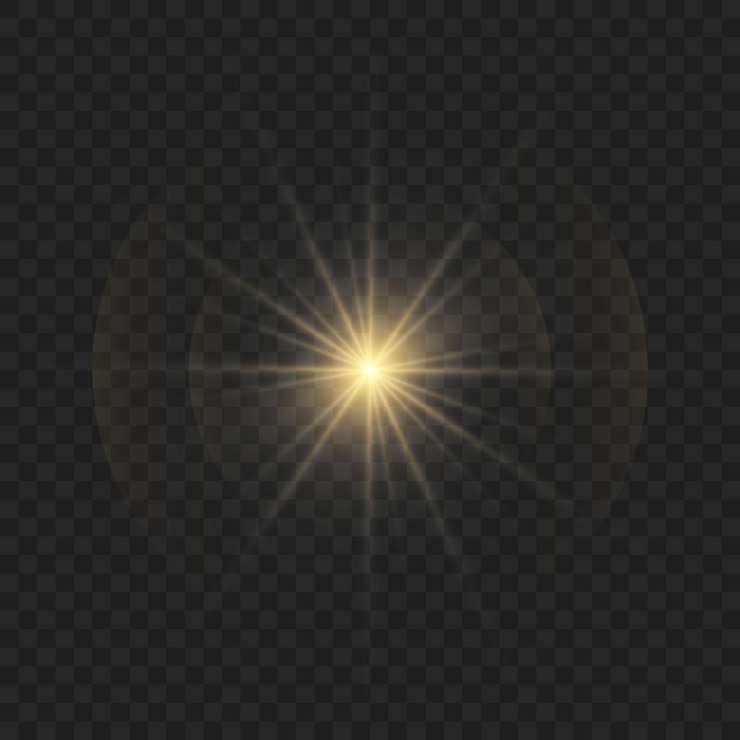 Vetor sol amarelo com raios e brilho em fundo transparente contém máscara de corte luz de brilho ilustração vetorial eps 10