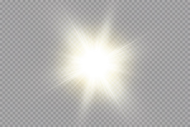 Vetor sol brilhante isolado na ilustração vetorial de efeito de luz de brilho de fundo transparente