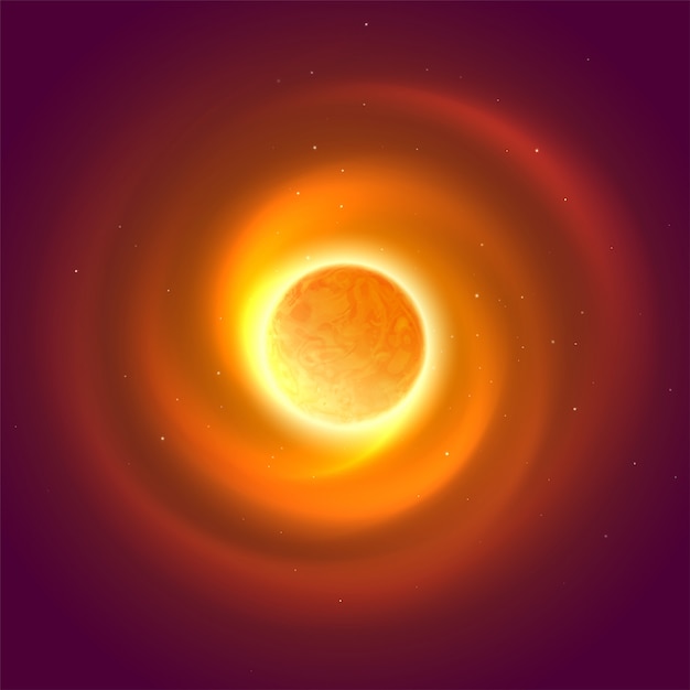 Sol e espaço brilham fundo. Ilustração vetorial