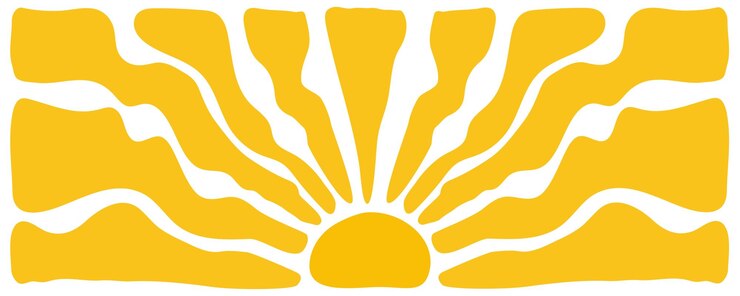 Vetor sol groovy fundo retro explosão ondulada desenhado à mão anos 60 anos 70 anos estilo banner abstrato de verão em plano