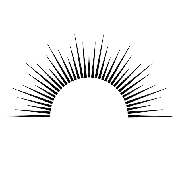 Sol místico desenhado à mão na arte de linha Raios de luz Sunburst símbolo espiritual espaço celestial Talismã mágico estilo antigo boho tatuagem logotipo Ilustração vetorial isolada no fundo branco