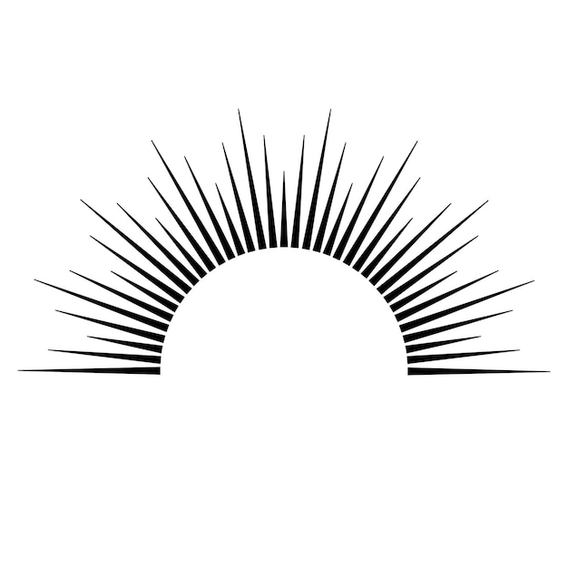 Sol místico desenhado à mão na arte de linha raios de luz sunburst símbolo espiritual espaço celestial talismã mágico estilo antigo boho tatuagem logotipo ilustração vetorial isolada no fundo branco