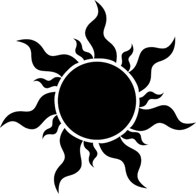 Sol na forma de um desenho animado o símbolo do ilustrador para o sol é preto