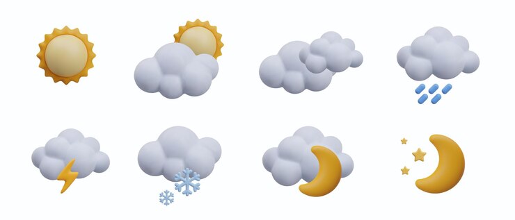 Vetor sol nublado chuva tempestade neve noite clara