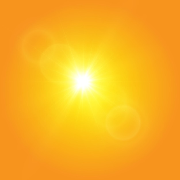 Vetor sol quente em um fundo amarelo raios solares
