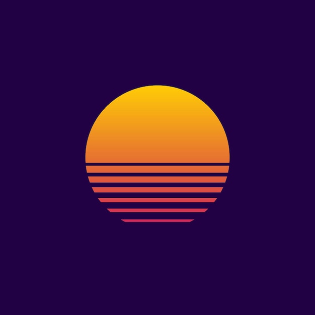Sol retrô ao pôr-do-sol para cyberpunk Conjunto de gráficos de gradiente de néon para logotipo de verão