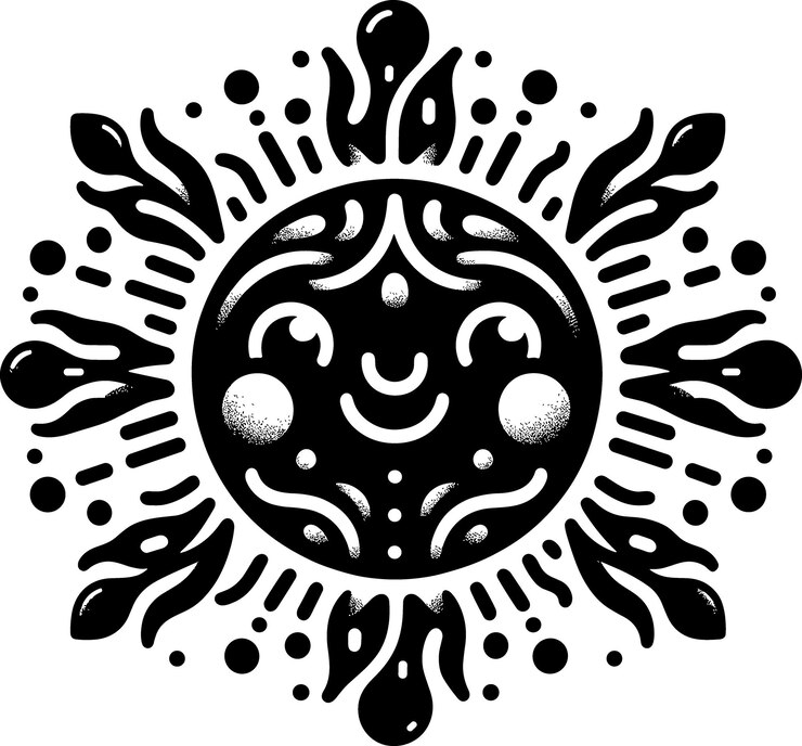 Vetor sol sorridente em arte vetorial preta em branco