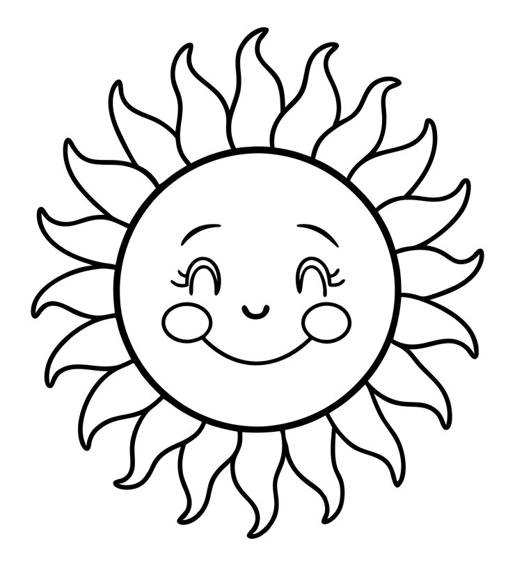 Vetor sol sorridente símbolo de energia solar esboço desenho ilustração desenho de página de coloração