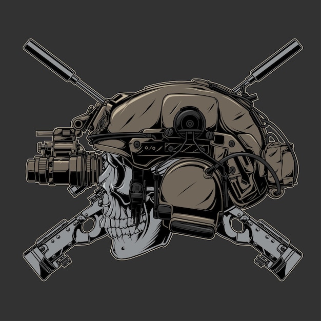 Vetor soldado de caveira e armas de awm cruzam