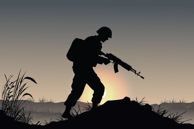 Soldado solitário no pôr do sol Soldado solitário depois de uma batalha